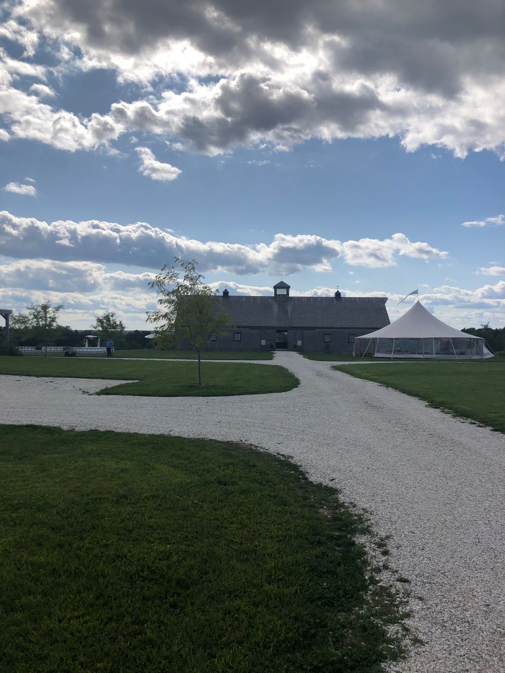Looking west from the main road, at the Weatherlow barn set up with a ceremony on the south lawn and a cocktail tent on the north lawn, in September. Looking west from the main road, at the Weatherlow barn set up with a ceremony on the south lawn and a cocktail tent on the north lawn, in September.