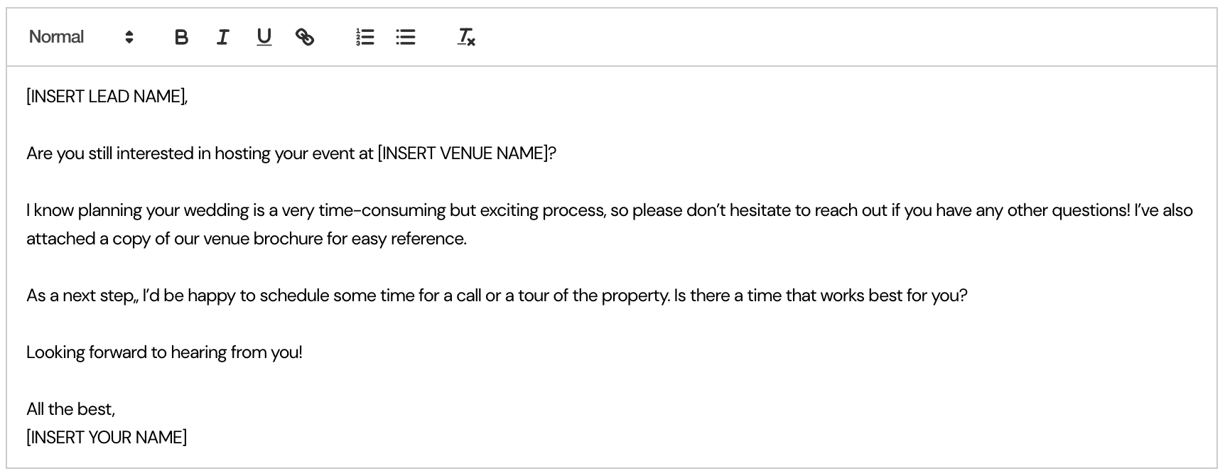 Wedding Venue Inquiry Email Template