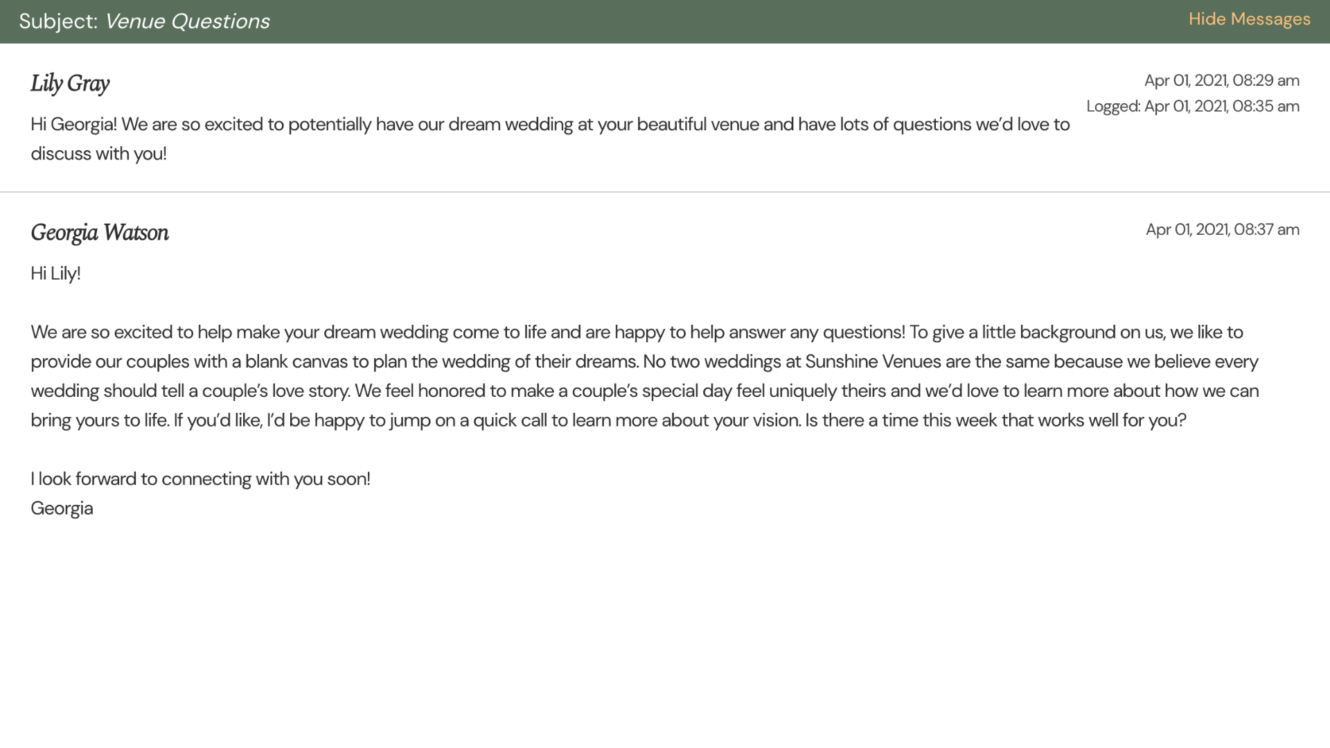 Wedding Venue Inquiry Email Template